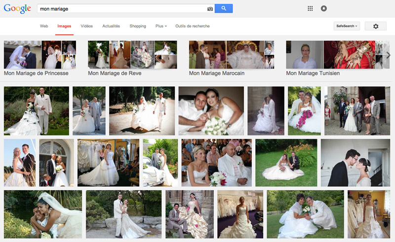 Un nombre incroyable de photos de mariage est indexé dans Google images….