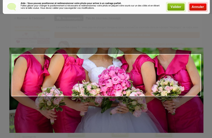 En quelques secondes vous pouvez personnaliser votre blog mariage avec vos photos personnelles