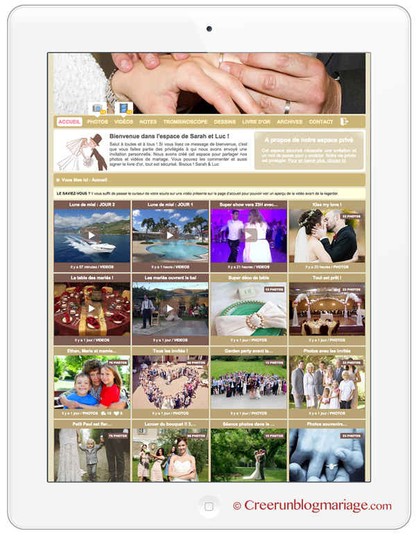 Une fois connectés, vos invités peuvent commenter vos albums de mariage et vos vidéos en toute sécurité